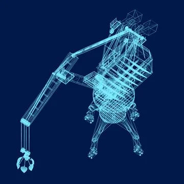 Building crane blue wireframe. Vector illustration. 3D Ilustración de archivo