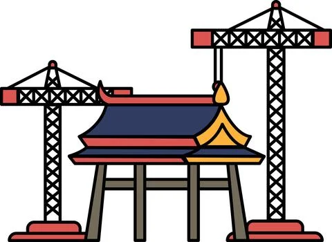 A building with a crane in front of it Ilustración de archivo