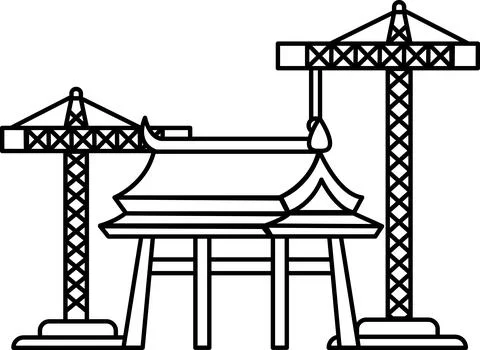 A building with a crane in front of it Ilustración de archivo