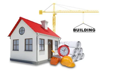 Building crane with house Ilustración de archivo