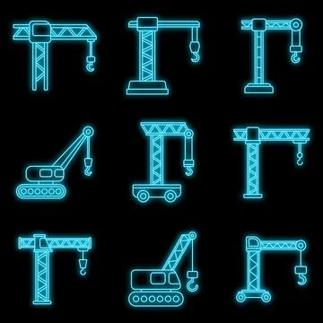 Building crane icons set vector neon Ilustración de archivo