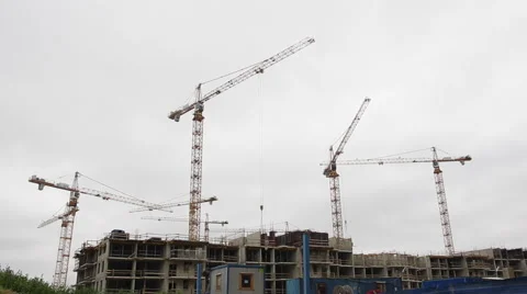 Building crane in the sky, Industrial Building Construction Stock Footage 68623053