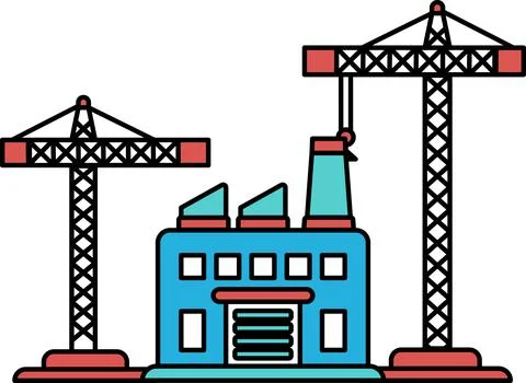 A building with cranes in the background Ilustración de archivo