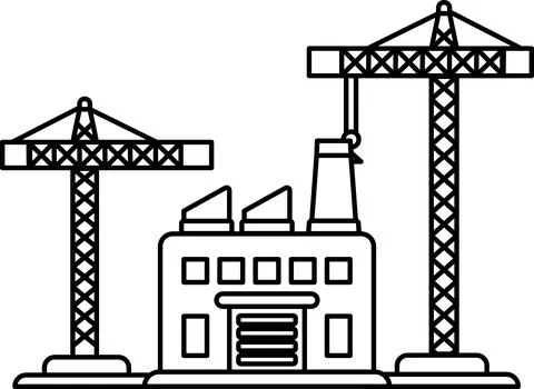 A building with cranes in the background Ilustración de archivo