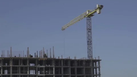 Building, cranes, builders, blue sky Stock Footage 84848371