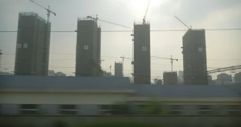 Building with cranes in China Stock Footage 93346127
