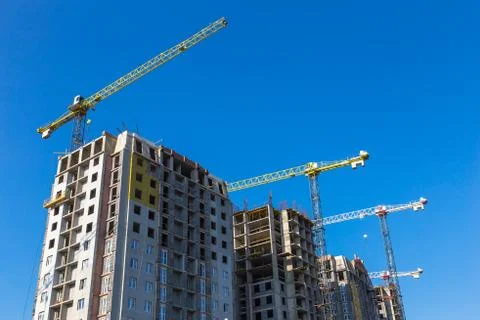 Building cranes on construction Foto stock
