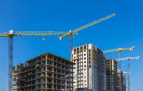 Building cranes on construction Foto stock