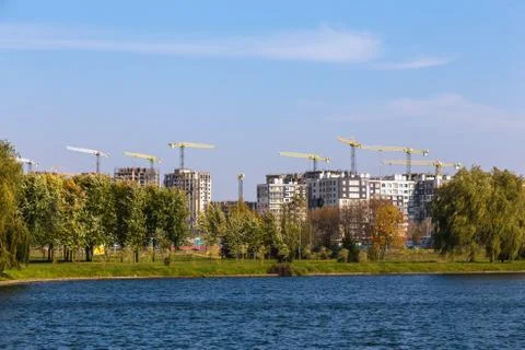 Building cranes on construction Foto stock