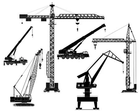 Building cranes set, silhouettes Stock Illustration