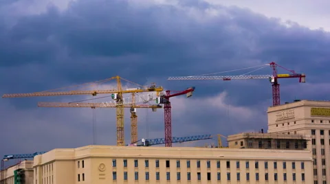 Building Cranes at Work. Time Lapse. HD 1080. Stock Footage 41256679