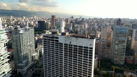 Building damaged and destroyed from explosion at Port of Beirut Stock Footage 244185599