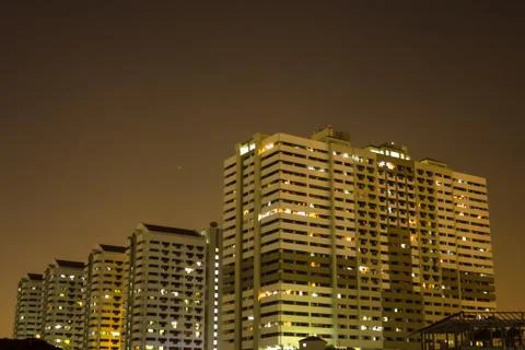 Building in the dark night. Stock Photos