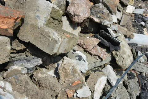 Building debris after construction work, pile of different rubbish Foto stock