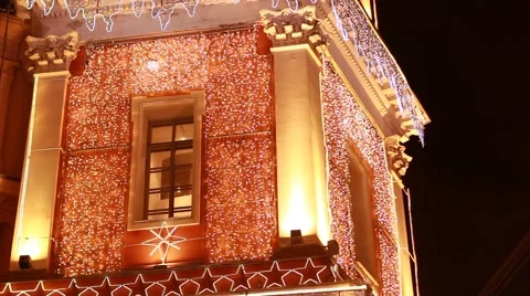 Building decorated with Christmas lights Stock Footage 65335124