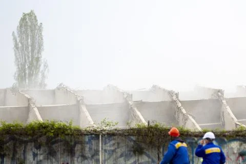 Building demolition by controlled implosion Stock Photos