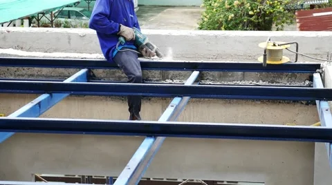 Building demolition jack hammer drill breaking concrete 스톡 동영상 55728036