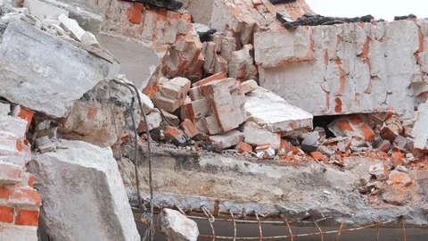 Building in demolition process. Stock Footage 98613818