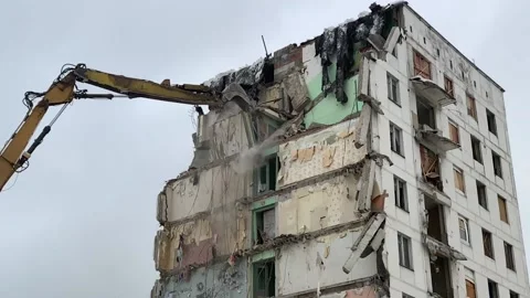 Building demolition. Slow Motion Sequence shots. Stock Footage 102275620