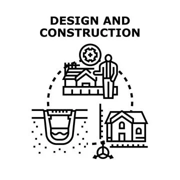 Building design construction presenting real estate development process Stock Illustration