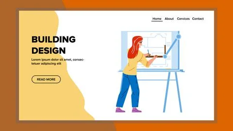 Building Design Developing Woman Architect Vector Stock Illustration