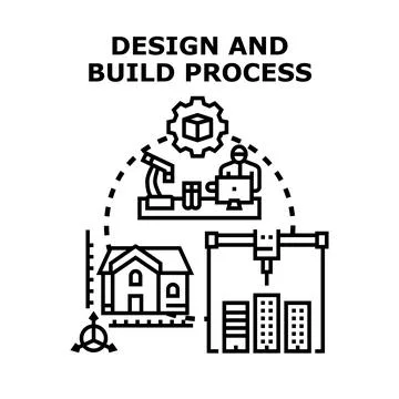 Building design development process engineering constructing architecture Stock Illustration