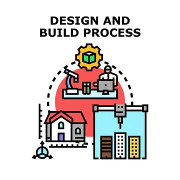 Building design development process engineering constructing architecture Stock Illustration