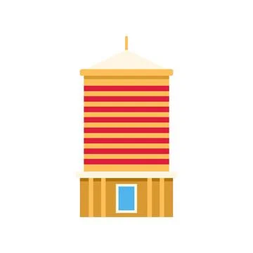 Building design featuring red yellow stripes and roof Ilustración de archivo
