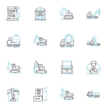 Building design linear icons set. Architecture, Blueprint, Facade, Elevation Ilustración de archivo