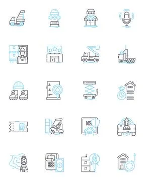 Building design linear icons set. Architecture, Blueprint, Facade, Elevation Ilustración de archivo