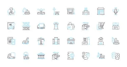 Building design linear icons set. Architecture, Blueprint, Facade, Elevation Ilustración de archivo
