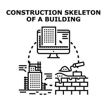 Building design planning construction stages architecture engineering Ilustración de archivo
