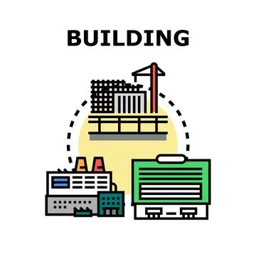 Building design planning engineering and construction process Stock Illustration