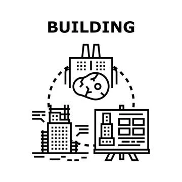 Building design process and construction development concept Ilustración de archivo