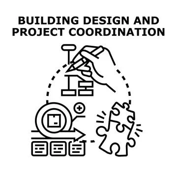 Building design project coordination and development process Illustrazione stock