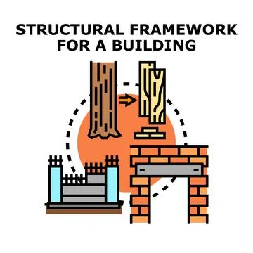 Building design structural framework stages and construction process 스톡 일러스트