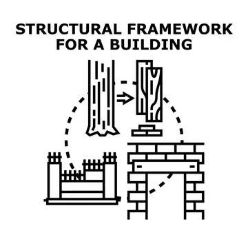 Building design structural framework stages and construction process 스톡 일러스트