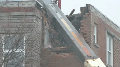 Building destroyed by crane Stock Footage 133275004