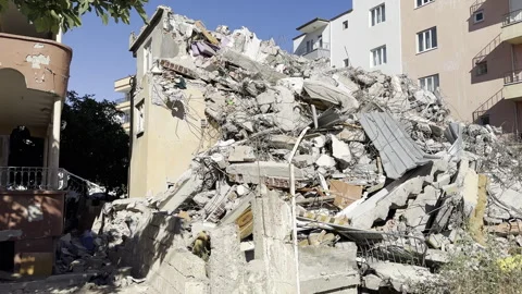 A building destroyed in the earthquake Stock Footage 246442719