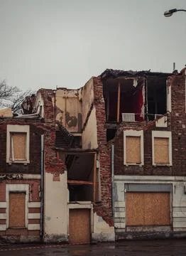 Building destroyed by a russian missile attack. Stock Photos