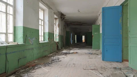The building of the destroyed school inside. Stock Footage 129833781