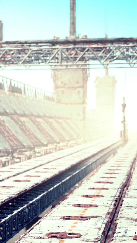 Building in the distance along a train track at early morning Stock Footage 337938471