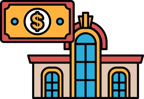 A building with a dollar bill on top of it Ilustración de archivo