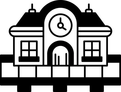 Building with a door and a clock on the front Ilustración de archivo