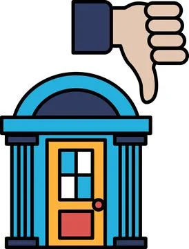 A building with a door and a thumbs down sign on it Stock Illustration