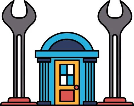 A building with a door and two pillars Stock Illustration