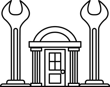 A building with a door and two pillars Ilustración de archivo