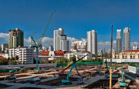 Building in downtown construction site Stock Photos