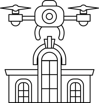 A building with a drone flying over it Ilustración de archivo