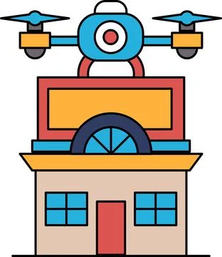 A building with a drone on top of it Ilustración de archivo